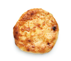 One delicious Megrelian khachapuri isolated on white, top view