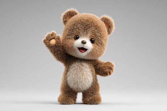 Delightful plush teddy bear character waving hello and smiling, perfect for children's books, greeting cards, and adorable social media content that spreads joy and warmth