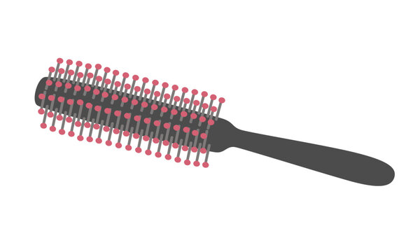 Cartoon round comb or round hairbrush vector. Hair brush clipart. Hair caring instrument. Bathroom accesorries in flat design isolated on white background.