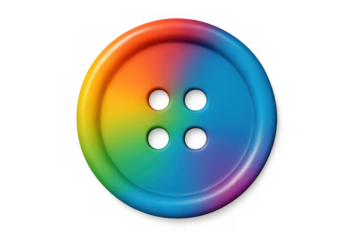 Rainbow button representing diversity and inclusion, a colorful sewing accessory with four holes
