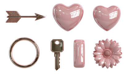 Glossy Pink Decorative Objects Isolated on Transparent Background for Creative Themes