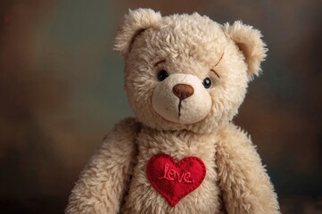 Obraz premium Retro bear holding a crimson heart. Romantic theme. Valentine's celebration.