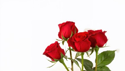 Fototapeta premium Isolated crimson roses against a plain white backdrop