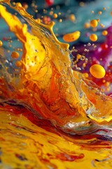Colorful splash of paint creating dynamic shapes and textures in a vibrant artistic display
