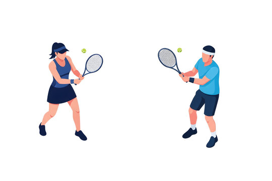 テニスプレイヤーのアイソメトリックイラスト