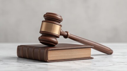 Obraz premium Gavel Resting on Law Book in Front of Courthouse Symbolizing Justice and Legal Authority in a Professional and Elegant Setting
