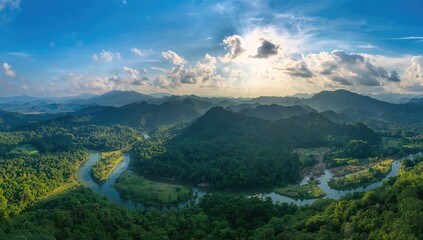 Aerial Perspective of a Mountainous National Park with Lush Nature and Sky