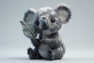 Adorable koala holding eucalyptus leaf, a symbol of Australia, perfect for conservation campaigns and educational resources about native wildlife and natural wonders