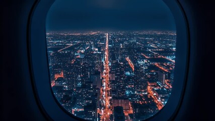 Night city from airplane window - Powered by Adobe