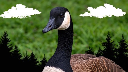 Obraz premium Close-up of a Canada Goose showing its distinctive black head, white cheek patches, tan breast, and brown feathers.