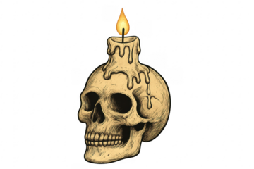 Skull with burning candle memento mori concept