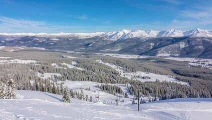 Skiing Adventure on Snowy Mountain Slopes with Chairlift and Powder Snow