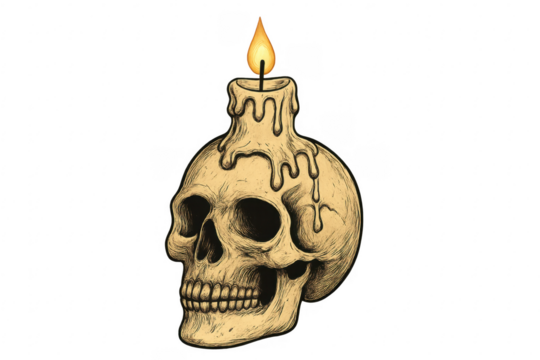 Skull with burning candle memento mori concept
