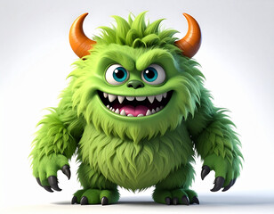 Fototapeta premium A happy standing green monster with shaggy fur. Ai