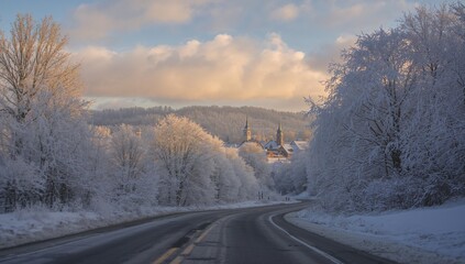 Obraz premium Journey through a stunning winter scenery in the snowy mountains