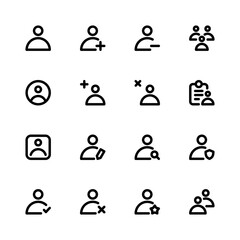 User line lcon vector. Profile icons. User add, remove, edit, search icons. User ui icons.