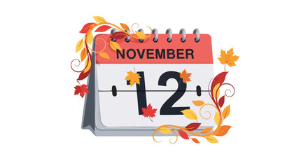 November twelfth date on calendar adorned with autumn leaves design evokes a seasonal reminder of autumnal events and scheduling
