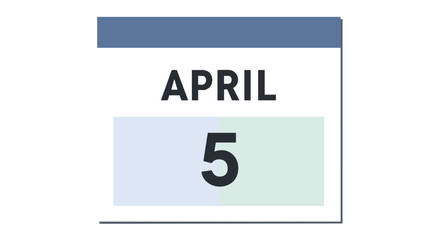 Stylized calendar illustration marking the fifth of April, important date depiction, simple design reminder, month view interface, schedule