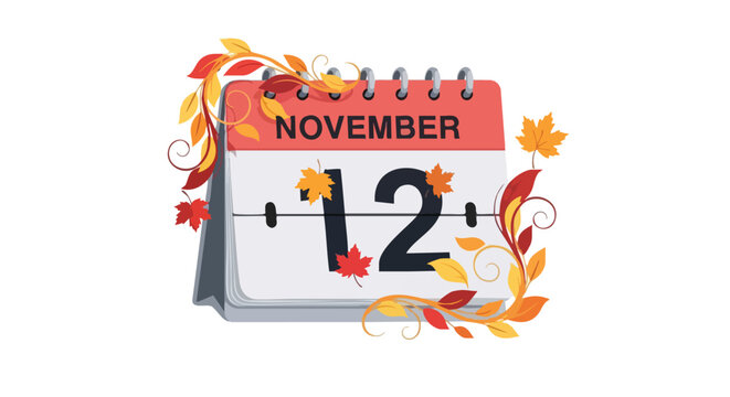 November twelfth date on calendar adorned with autumn leaves design evokes a seasonal reminder of autumnal events and scheduling