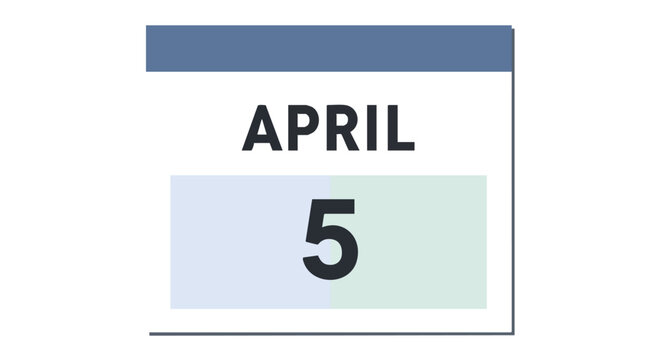 Stylized calendar illustration marking the fifth of April, important date depiction, simple design reminder, month view interface, schedule