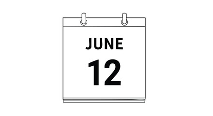 Calendar representation of June 12th, a simple black and white illustration for event planning and deadline reminders for project management