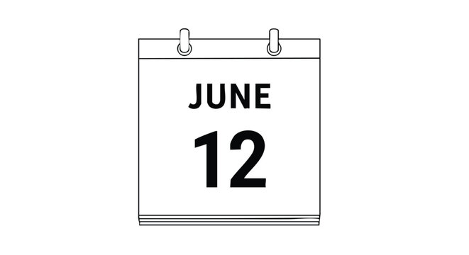 Calendar representation of June 12th, a simple black and white illustration for event planning and deadline reminders for project management