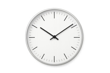 Minimalist round analog wall clock showing time at 10:10. Time management concept on a transparent background