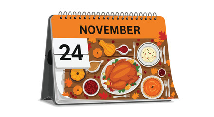 Obraz premium Festive November 24th Calendar Displaying a Lavish Thanksgiving Feast Celebration Illustration