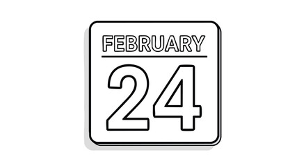 February 24th marked on calendar, representing specific date of month with isolated minimal outline design for print material and event reminder tool