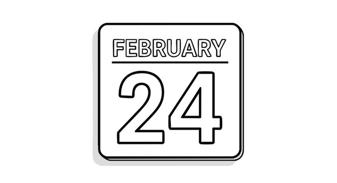 February 24th marked on calendar, representing specific date of month with isolated minimal outline design for print material and event reminder tool - Powered by Adobe