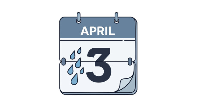 April's Aqueous Arrival: A Weather-Marked Date on the Calendar Illustrating Rainy Days and Spring Season Showers Forecast, Reminding Us of April 3rd