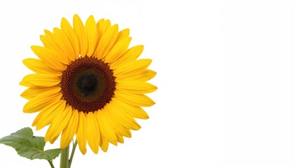 Fototapeta premium Single sunflower on a plain white backdrop with clipping paths
