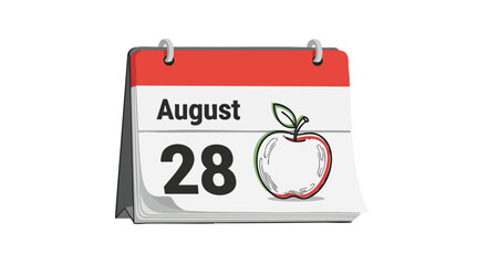 August 28th Calendar Page with Apple Illustration Symbolizing Back-to-School Season and Educational Themes