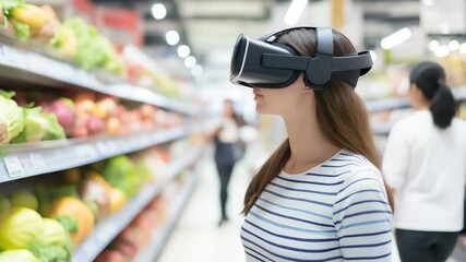 Shopper using virtual reality in supermarket - Powered by Adobe