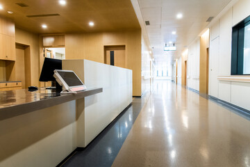 Hospital reception with phone and computers