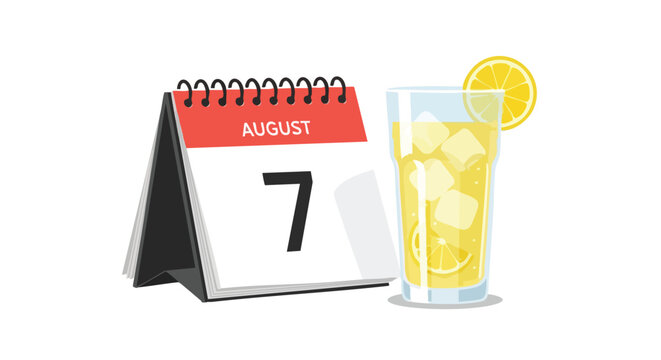 August Seventh: Refreshing Lemonade and Calendar Marking a Summer Day Occasion celebration holidays special moment appointment refreshment drink