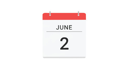 June 2nd calendar icon marking a specific day of the month, simple reminder vector graphic for events and planning schedule