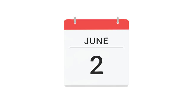 June 2nd calendar icon marking a specific day of the month, simple reminder vector graphic for events and planning schedule
