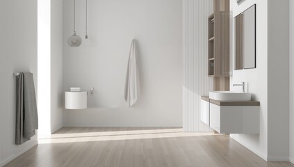 Obraz premium Contemporary bathroom featuring a sink setup in 3D design