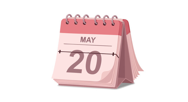 Stylized calendar illustration indicating the date May 20th in a minimalist design isolated on a clear white backdrop suitable for creative projects