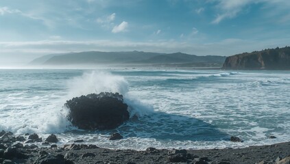 Scenic Coastal Arch with Ocean Waves and Rocky Shoreline