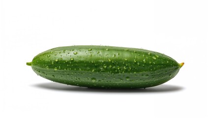 Single fresh organic cucumber on a white backdrop. Close-up studio photograph of cucumber. Image includes clipping path.