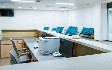 Empty waiting room in the modern new hospital