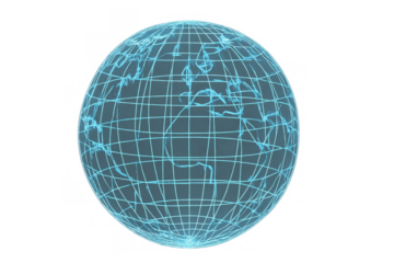 Futuristic wireframe globe representing global network connections and digital technology. Element ready for compositing