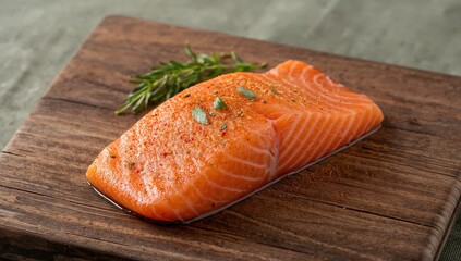 Spiced salmon fillet displayed on a vintage wooden surface