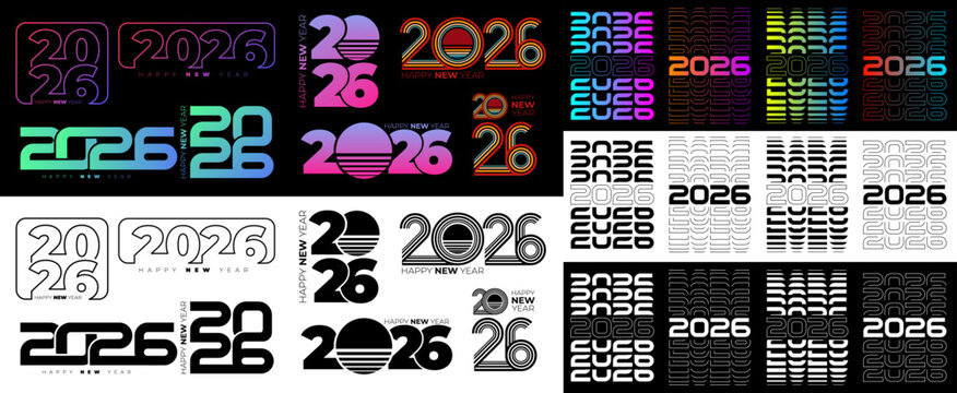 2026 Text Design. Vector 2026 Typography Illustration Design Element for New Year 2026 Social Media Post, Greeting Card, Banner, Poster, Retro Text Effect, vintage style of eighties, cyberpunk style