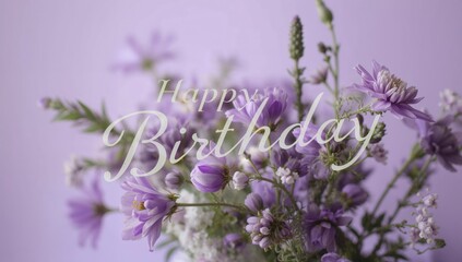 Naklejka premium Happy Birthday Greeting with Violet Spring Blossoms