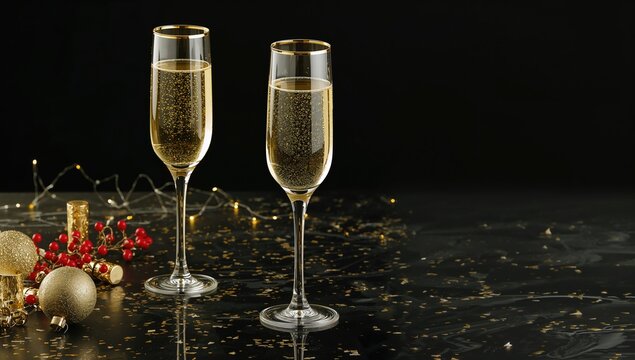Set of sparkling wine glasses against a dark backdrop