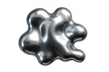 Abstract liquid metal shape spreading. Silver mercury blob forming an organic reflective surface on transparent background