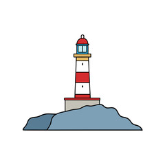 lighthouse on rock flat vector illustration on white background
